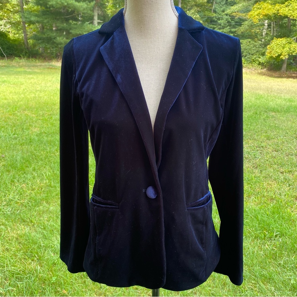 TAHARI JACKET BLAZER COAT BLUE VELVET POCKETS SIZE S
